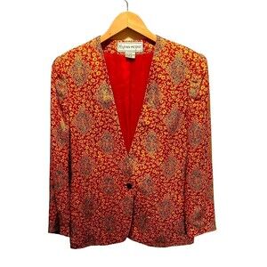 Vintage Evan Picone Women’s Red Empire Print Single Button Blazer Jacket Size 12